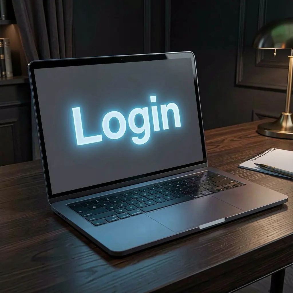 Modern laptop on a dark desk showing the 9Q999 login screen with a clean and user friendly interface for players in Bangladesh